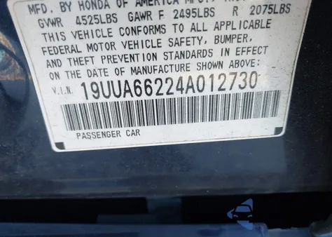 2004 Acura Tl Base W/Nav System (A5) from USA, damaged, VIN 19UUA66224A012730